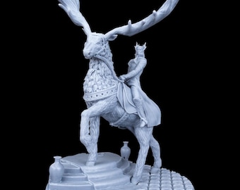 Elven King on Deer Mount RPG Model w/ base | 32mm and 75mm scale options | D&D Tabletop Miniature