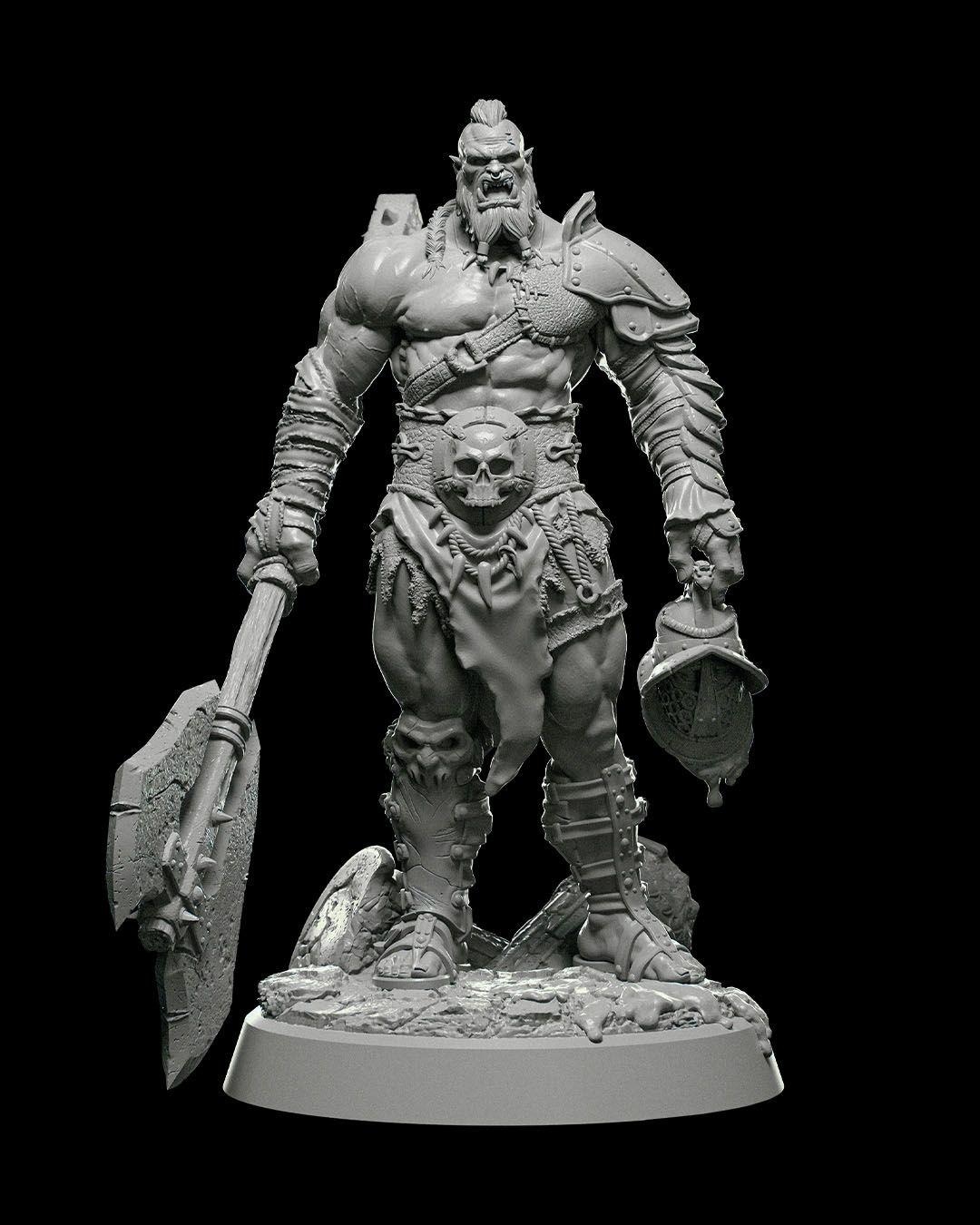 Half-orc Barbarian RPG Model W/ Base | 32mm and 75mm Scale Options | D ...