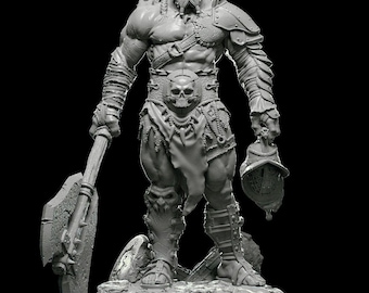 Modelo de RPG Bárbaro Meio-Orc com base | Opções de escala de 32 mm e 75 mm | Miniatura de Mesa D&D