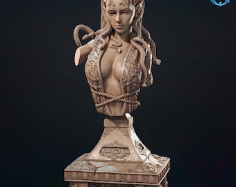 Medusa Bust with Display Stand | Fantasy Collector's Bust | 3D Printed Resin Model | Painter's Display Piece