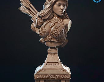 Elven Ranger Bust with Display Stand | Fantasy Collector's Bust | 3D Printed Resin Model | Painter's Display Piece