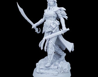 Elf Dual Sword Fighter RPG Model w/ base | 32mm and 75mm scale options | D&D Tabletop Miniature