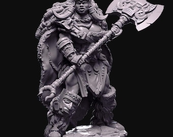 Kriegerin mit Doppelbärtaxt-Rollenspielmodell | Optionen für 32-mm- und 75-mm-Skalen | D&D Tabletop Miniatur | *Neue Harzformel