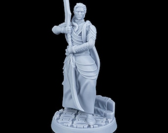 Elven Warrior with Double-Bladed Sword RPG Model w/ base | 32mm and 75mm scale options | D&D Tabletop Miniature
