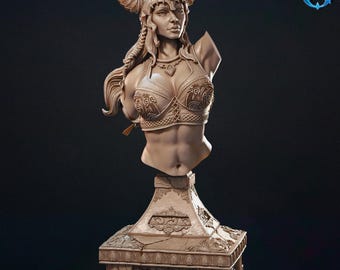 Female Viking Bust with Display Stand | Fantasy Collector's Bust | 3D Printed Resin Model | Painter's Display Piece