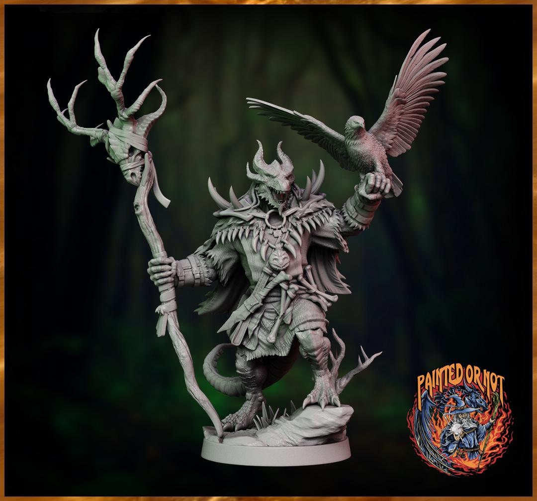 Dragonborn Druid With Hawk Companion RPG Model W/ Base | 28mm, 32mm ...