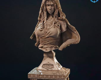 Female Necromancer Bust with Display Stand | Fantasy Collector's Bust | 3D Printed Resin Model | Painter's Display Piece