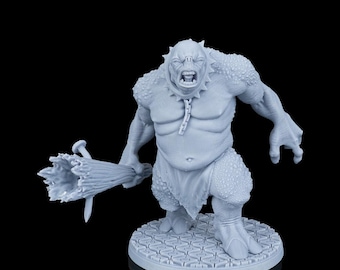Cave Troll with Club RPG Model w/ Base | 32mm scale | D&D Tabletop Miniature