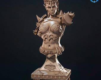 Orc Queen Bust with Display Stand | Fantasy Collector's Bust | 3D Printed Resin Model | Painter's Display Piece
