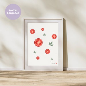 Tomato and Basil Print, Tomato Art, Vegetable Art, Kitchen Art