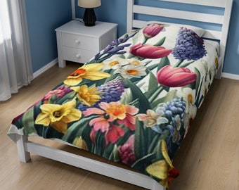 Velveteen Plush Blanket Spring Flowers