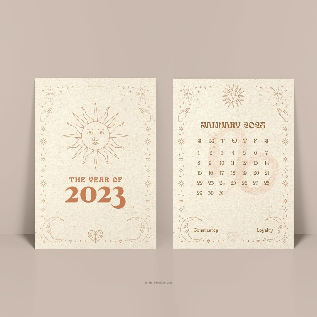 A5 Desk Calendar 2023, Printable Monthly Calendar PDF, Horoscope Tarot