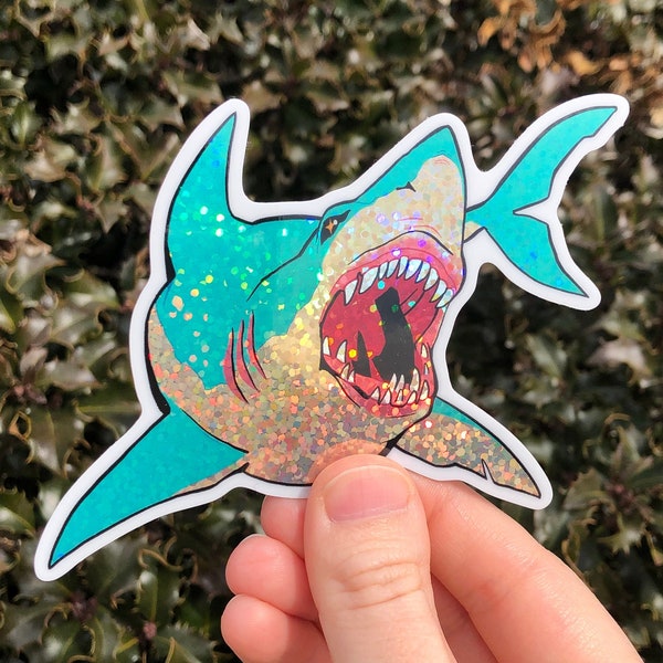 Glitter Great White Shark Sticker | Glossy