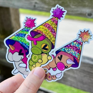 Party Worm Glitter Vinyl Stickers | Holographic Glossy Waterproof