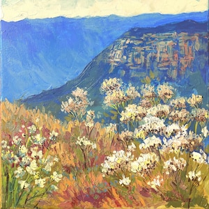Blue Ridge Mountains Painting Landscape Original Art Flower Impasto Painting Made To Order by NataliiaVyaz