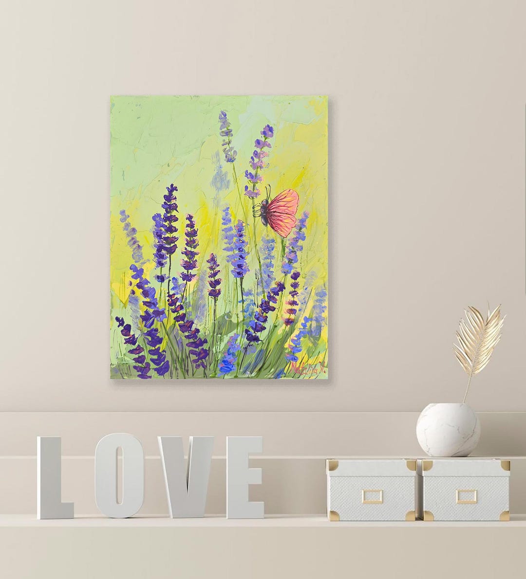 Lavender Flower Painting Butterfly Original Artwork Impasto Acrylic ...