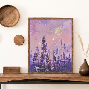 Lavender Flower Painting Original Starry Sky Art Impasto Acrylic ...
