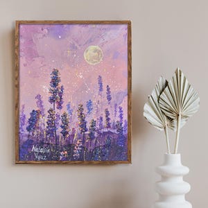 Lavender Flower Painting Original Starry Sky Art Impasto Acrylic ...