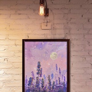 Lavender Flower Painting Original Starry Sky Art Impasto Acrylic ...