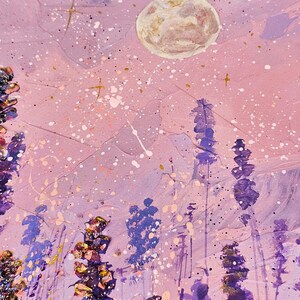 Lavender Flower Painting Original Starry Sky Art Impasto Acrylic ...