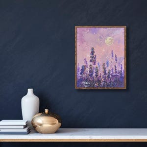 Lavender Flower Painting Original Starry Sky Art Impasto Acrylic ...