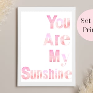 You Are My Sunshine | You Are My Sunshine Wall Art | You Are My Sunshine SVG | Song Lyrics | Song Lyrics Print | Set of 3 Prints Pink