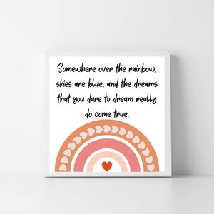 Somewhere Over the Rainbow Sign-Boho NurseryPink Nursery Decor-Rainbow Nursery-Inspirational Quote Art-Over the Rainbow Art-Rainbow Wall Art