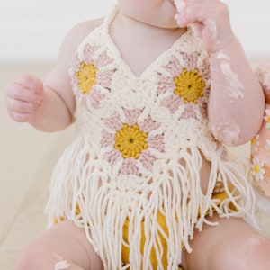 Groovy Fringe Crop Top, Crochet Crop Top, 3 months - 9 years, Cake Smash Top, Cake Smash Outfit, Daisy Outfit, Birthday Party Top