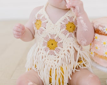 Groovy Fringe Crop Top, Crochet Crop Top, 3 months - 9 years, Cake Smash Top, Cake Smash Outfit, Daisy Outfit, Birthday Party Top
