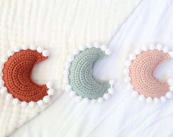 Boho Crescent Moon Baby Rattle, Nursery Decor, Boho Celestial Gift, Crochet Moon Baby Shower Gift