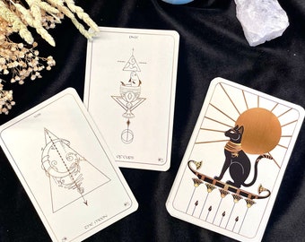 50% OFF, Bastet Tarot Deck, 78 Tarot Cards, Tarot Deck for Beginners, Tarot Card Deck, Oracle deck, Gold and White Tarot Deck