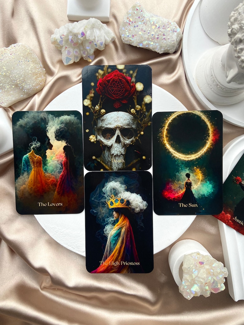 Jeu de cartes de tarot, jeu de tarot avec guide, tarot sur l'intelligence artificielle, 78 cartes de tarot, jeu de tarot noir et or, jeu de tarot fée magique image 4