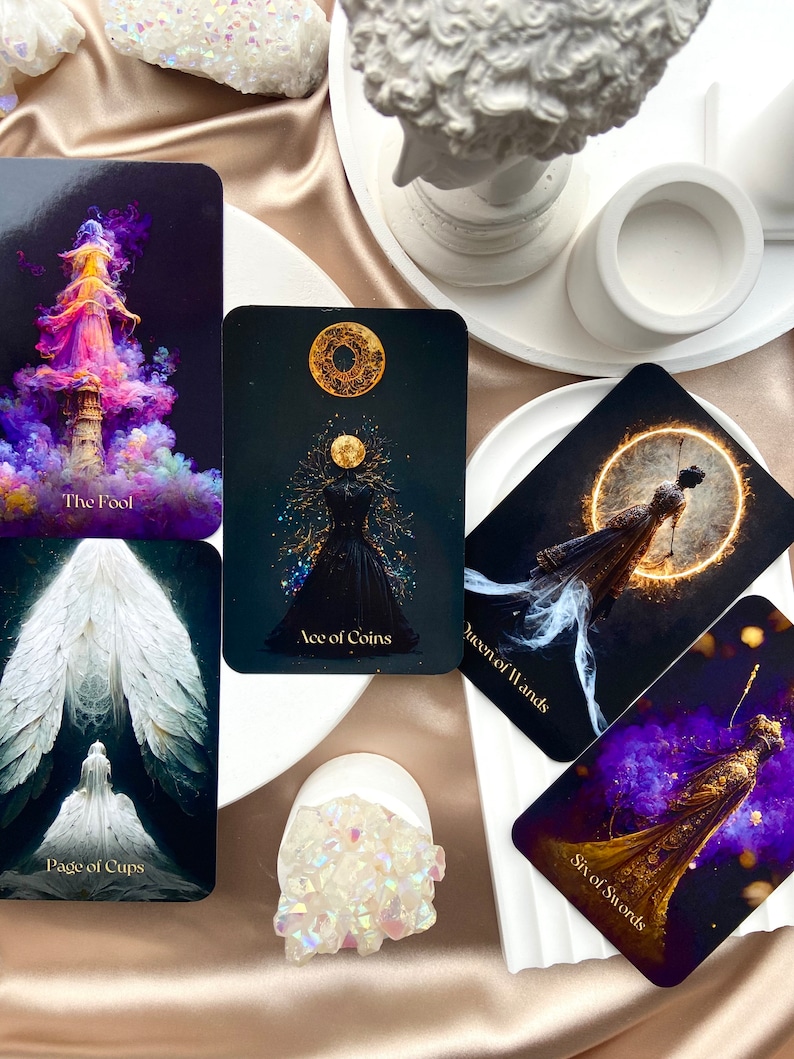 Jeu de cartes de tarot, jeu de tarot avec guide, tarot sur l'intelligence artificielle, 78 cartes de tarot, jeu de tarot noir et or, jeu de tarot fée magique image 3