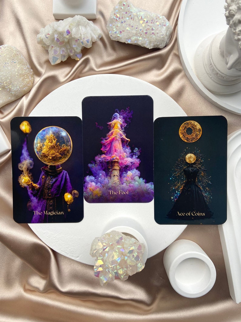 Jeu de cartes de tarot, jeu de tarot avec guide, tarot sur l'intelligence artificielle, 78 cartes de tarot, jeu de tarot noir et or, jeu de tarot fée magique image 1