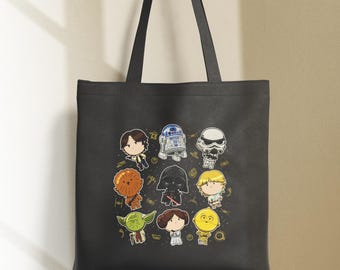 Kawaii svart tygväska - Star Wars-design - 100 % tillverkad i Frankrike - 210 g tjockt tyg