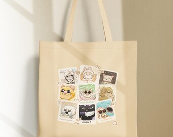 Kawaii tygväska - Kattmememönster - 100 % tillverkad i Frankrike - Tjockt 210 g tyg