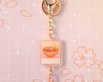 Chibi Kawaii Sakura Ramen Nyckelring – Söt akryltillbehör för väskor, nycklar, pennfodral