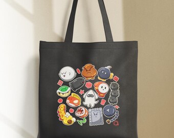 Kawaii svart tygväska - Mario Villains Design - 100 % tillverkad i Frankrike - Tjockt 220 g tyg