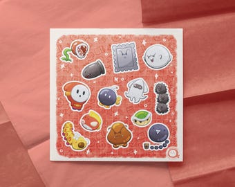 Handillustrerade söta Villain Mario-klistermärken – Ge dina vardagsföremål en bedårande touch