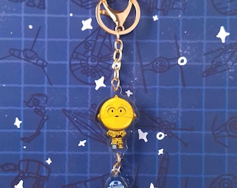 Chibi Kawaii Star Wars C3PO R2D2 Nyckelring – Söt akryltillbehör för väskor, nycklar, pennfodral