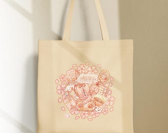 Kawaii Sakura-tygväska - Söt körsbärsblomsdesign - 100 % tillverkad i Frankrike - Tjockt 220 g tyg