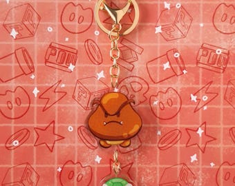 Chibi Kawaii Mario Villains Goombas Nyckelring – Söt akryltillbehör för väskor, nycklar, pennfodral