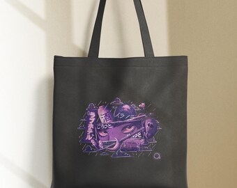 Svart tygväska – lila Tokyo Baddie-mönster – 100 % tillverkad i Frankrike – 220 g kraftigt tyg