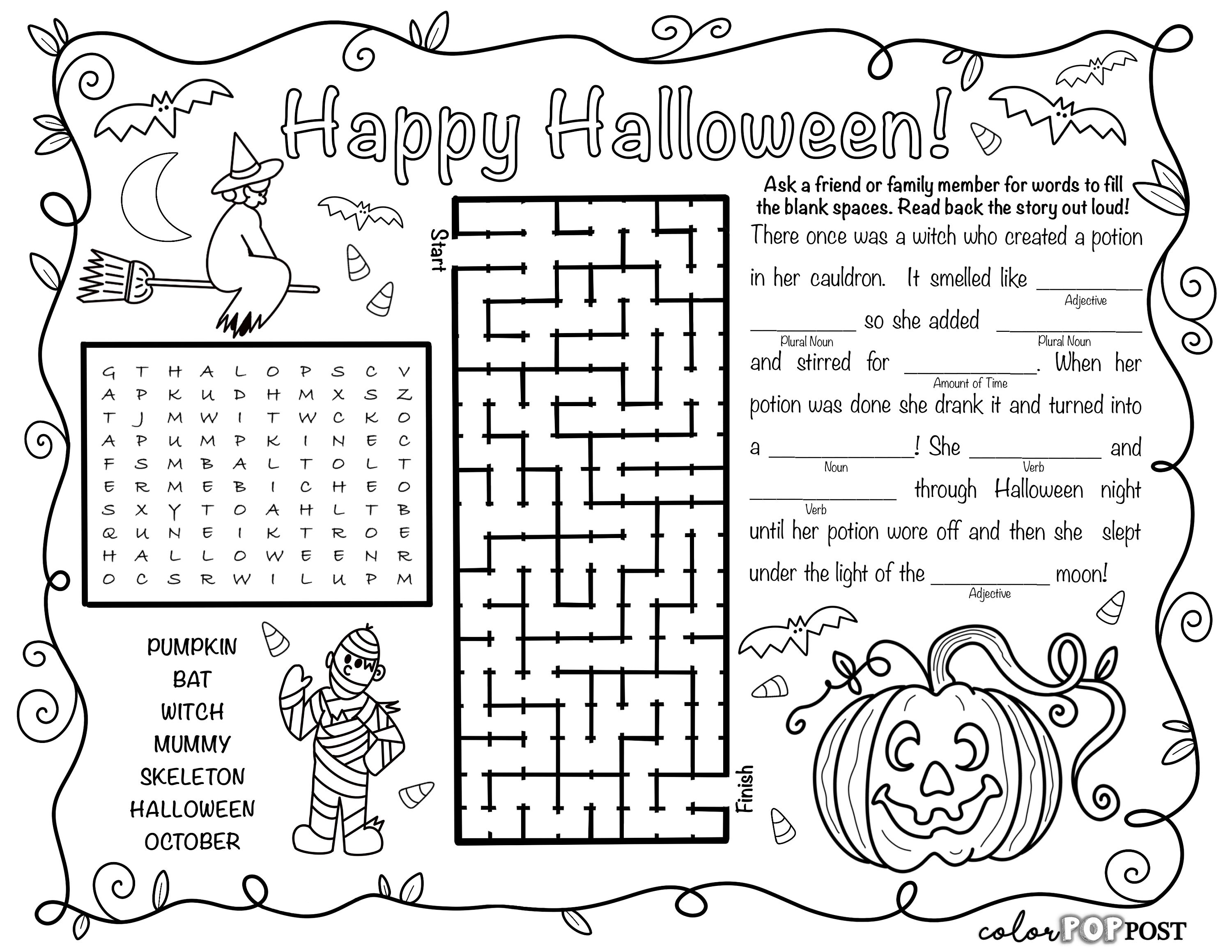 Halloween Activity Placemat Printable/2 Sizes/instant Download - Etsy