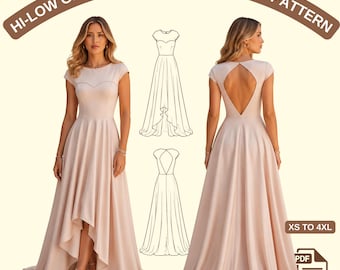 Hi-Low BallGown Dress Sewing Pattern: Plus-Size (PDF)