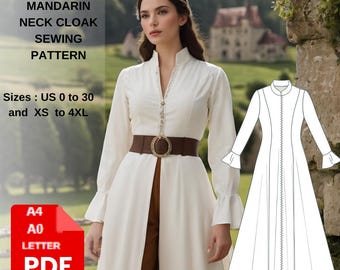 Mandarin Neck  Medieval Cloak Sewing Pattern, Fantasy Dress, Elven dress,Magical Gown,Halloween Cosplay Pattern,Elvish dress