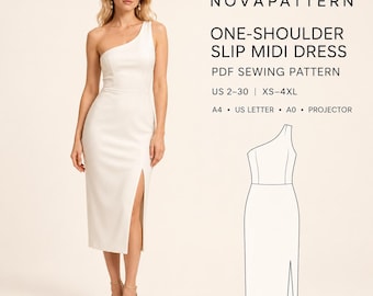 One Shoulder Slip Dress Sewing Pattern | Prom, Wedding, Cocktail (Digital PDF)