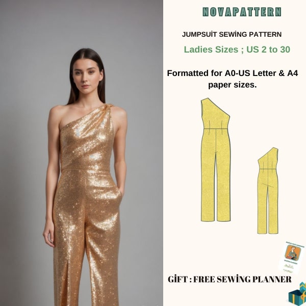 Formal Jumpsuit Sewing Pattern,Evening jumpsuit | Womens Jumpsuit Pattern | US 2 to 20 | XS-XXL | Our collection includes plus-size options