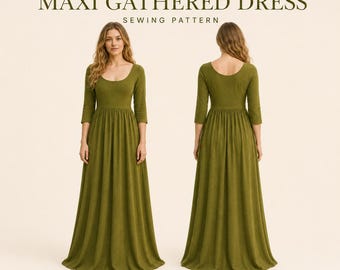 Maxi Gathered Dress Sewing Pattern | Renaissance Inspired Long Dress PDF | Cottagecore Medieval Style | A4 A0 US Letter