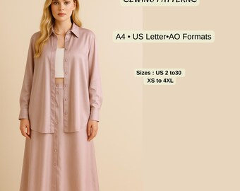 Shirt and Skirt Sewing Pattern Set • Women’s Button Down Skirt + Oversized Shirt PDF • A4 US Letter A0 • Beginner Friendly • XS–4XL